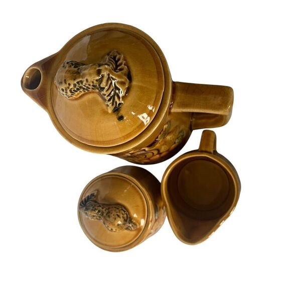 VTG MCM Japanese Teapot Tea Cream Sugar Set Ceramic Yellow Fruit Hand Painted - Picture 4 of 6